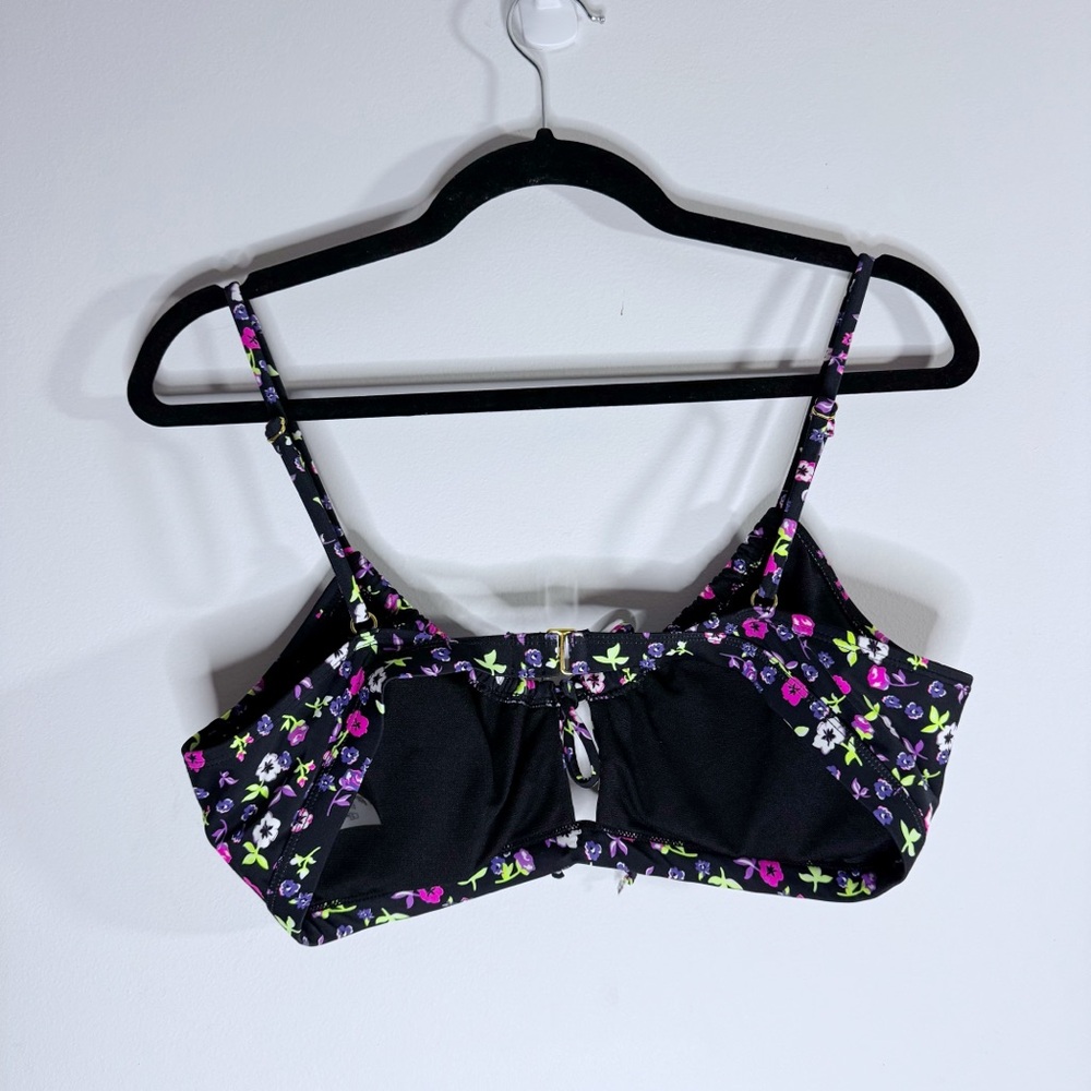 Cyn & Luca Floral Bikini Top XL Black Tie Front Swim - Picture 3 of 6